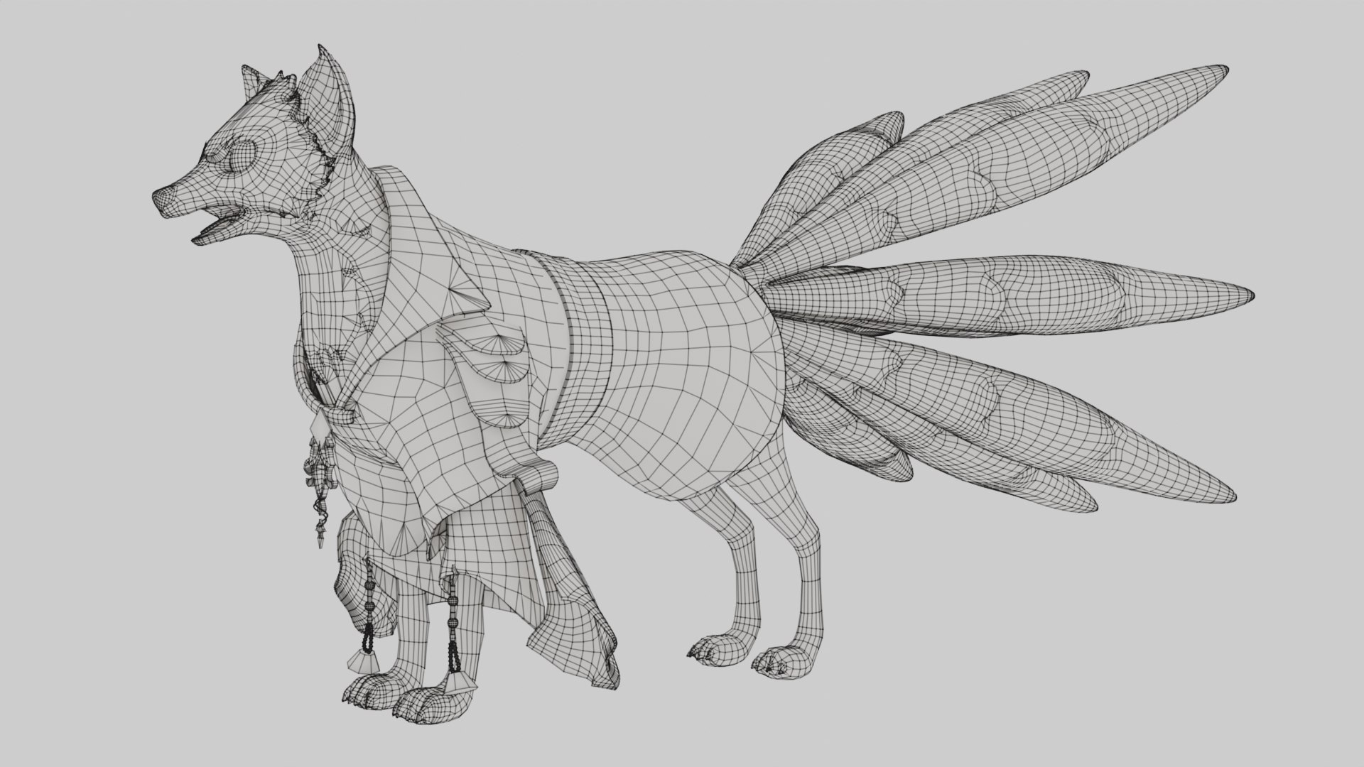 Mystic FOX Azure Kitsune Warrior Fox 3D Model Stylised Cartoon ...