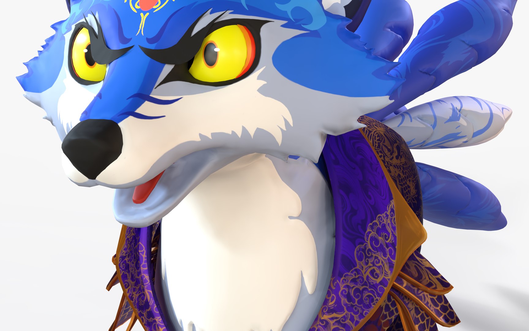 Mystic FOX Azure Kitsune Warrior Fox 3D Model Stylised Cartoon ...
