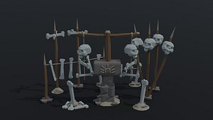 Low-poly Cartoon skulll totems Polygonal Style