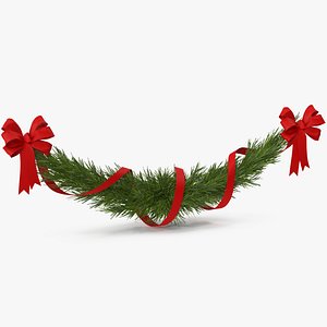 3D Christmas Garland v 3 with Red Bows and Ribbon
