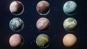 3D model alien sci-fi planets pack