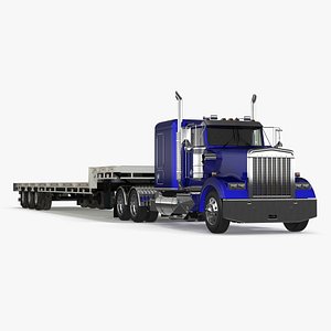 Semi Truck with Flatbed Trailer 3D model
