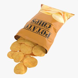 Potato chips package on ground opened with folds mockup 03 3D model