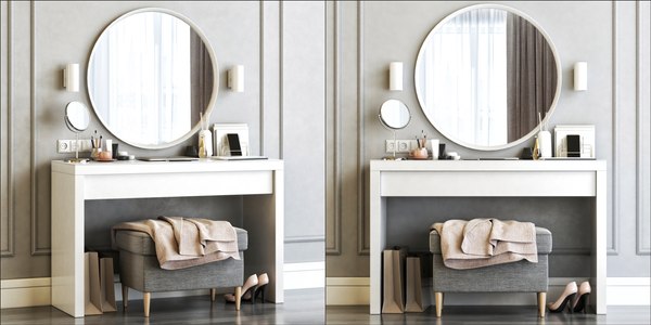 3d модель Туалетный столик Ikea Malm с, Ikea Round Mirror
