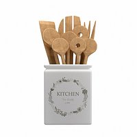 Wooden Kitchen Utensils with Holder 3D model