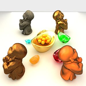 Chinese gold ingot with monk kid 3D model
