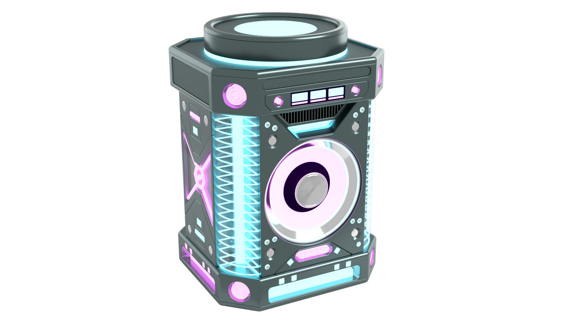 Futuristic Cyberpunk Bluetooth Speaker 3D https://p.turbosquid.com/ts-thumb/Pf/R6XbVj/NX/productshot1/png/1737028008/1920x1080/fit_q87/e0436ee8aac9fe76dafd649bee66ebdd770c49e8/productshot1.jpg