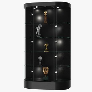 3D Curved Wall Display Case Black with Trophies