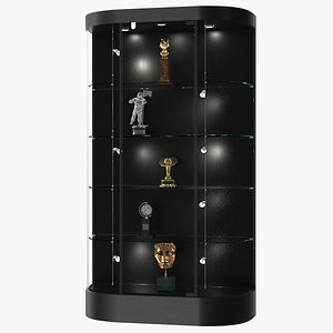 Curved Wall Display Case Black with Trophies