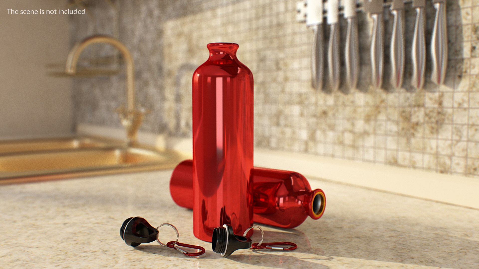 Opened Lightweight Red Aluminum Water Bottle 3D model preview