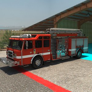 Teleboom Fire Engine - Detailed 3D Model with Ladder - Boom - Pumps and Full Firefighting Equipment