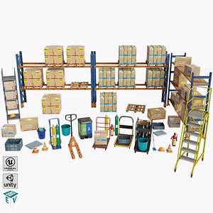 Cargo Pallet Trucks and Set Properties Single Mat All PBR Unity UE Textures