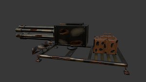 3D Low Poly  Game Ready Asset -Wasteland Weapon Rack with Machine Gun and Crate Low-poly 3D model