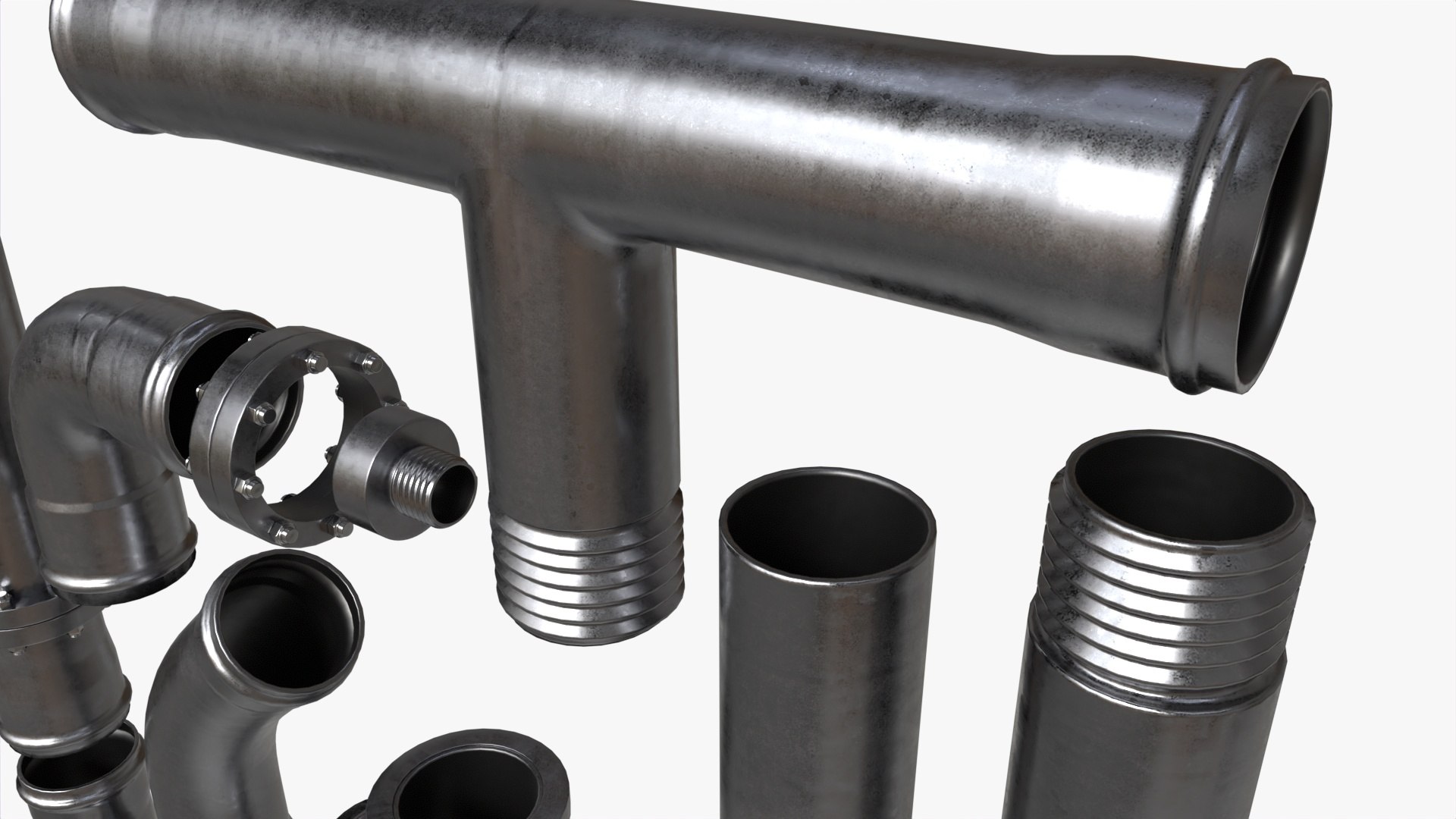 Metal Pipes With Fittings Set 3D Model - TurboSquid 2030070