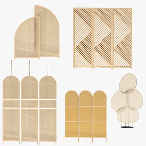 Woven Rattan Wicker style Screen Collection 3D model