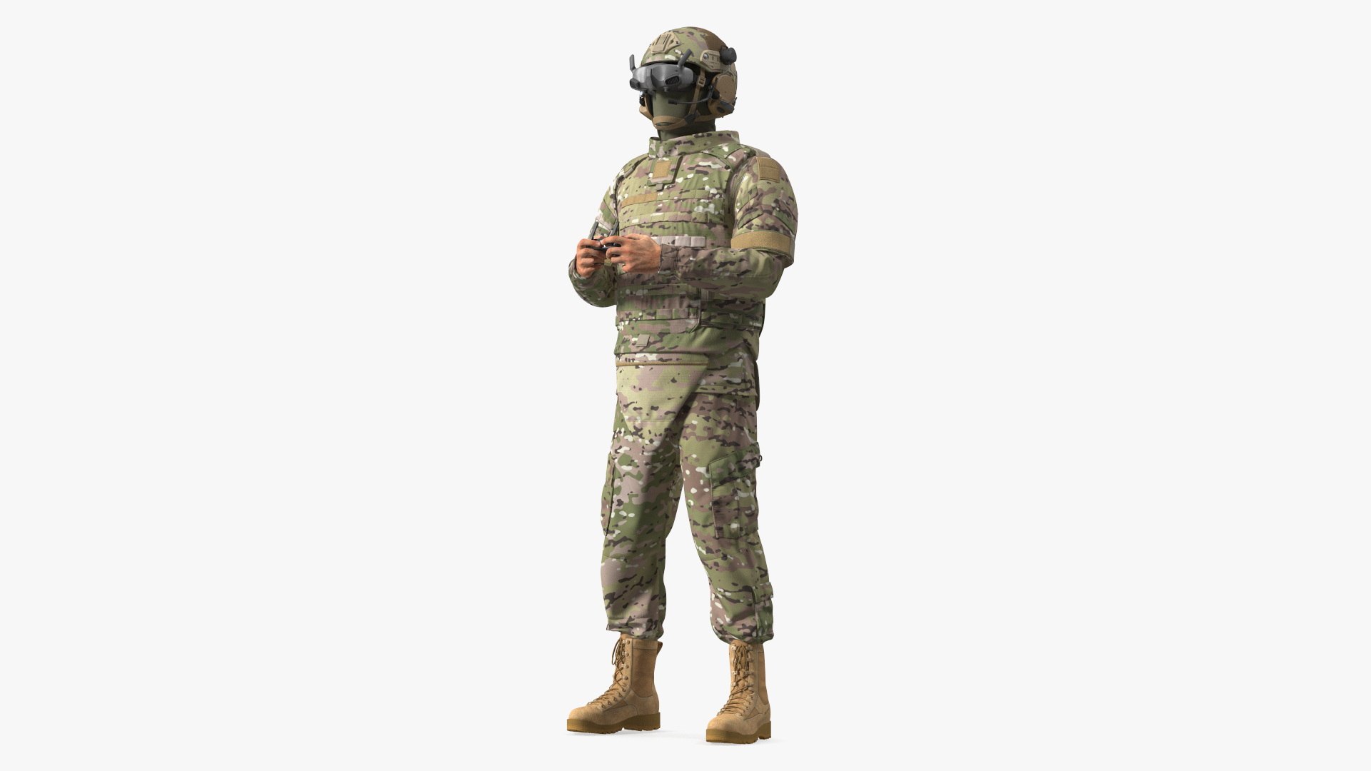 FPV Drone Operator with Remote Control in Hands Fur 3D model preview