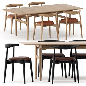 CH20 Elbow chair and CH327 table 3D