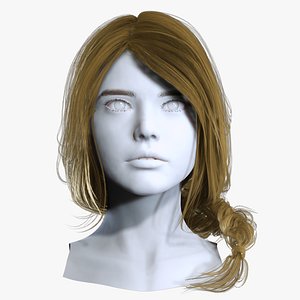 3D Elegant Romantic Side Braid Cut - Game Ready Hair Cards model