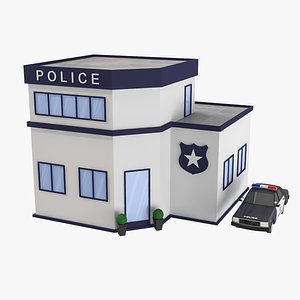 Cartoon Police Station Low Poly 3D Model