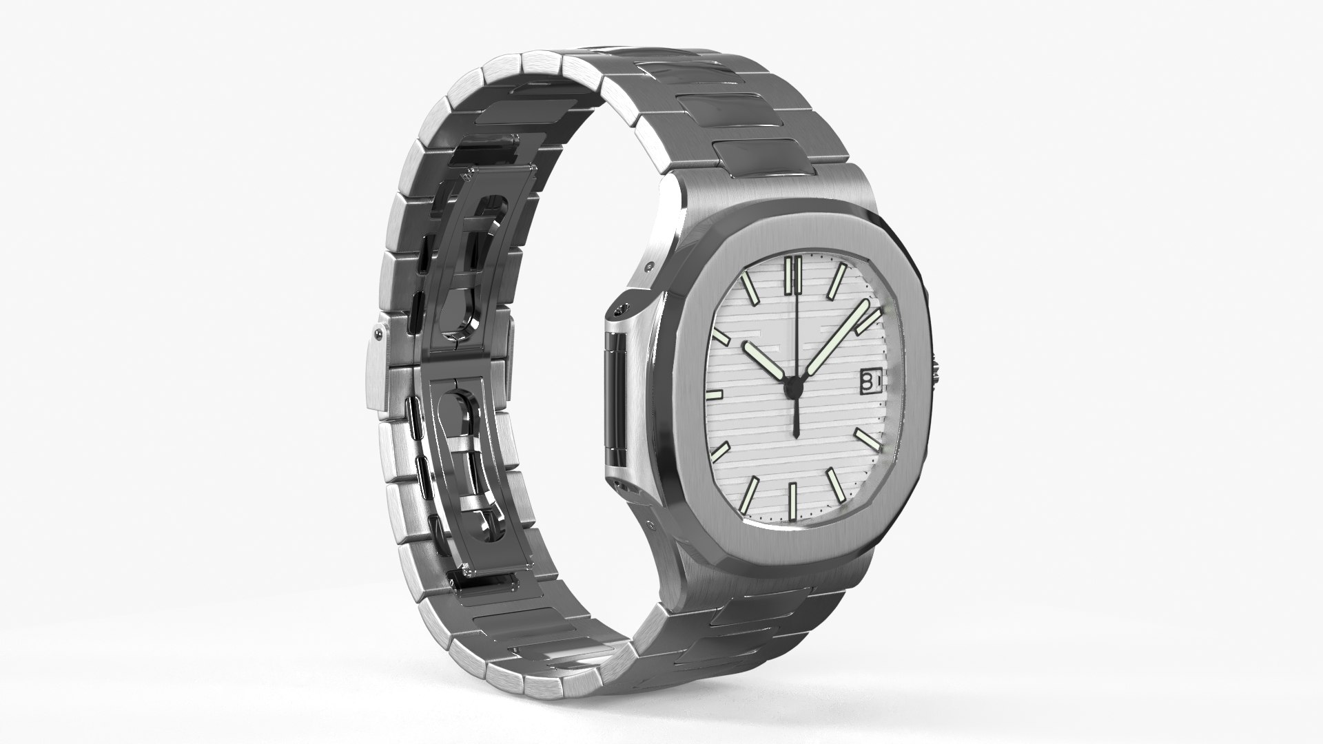 Premium Stainless Steel Watch White Face 3D model preview