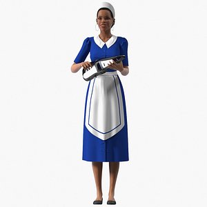 Light Skin Black Maid with Handheld Vacuum Cleaner Rigged for Maya 3D