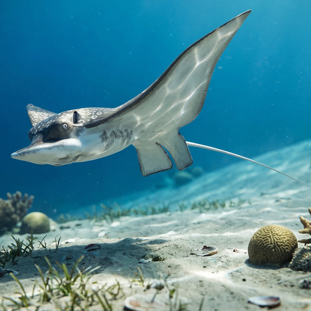 Spotted Eagle Ray Swim Animated Rigged For Maya 3D model preview
