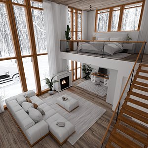 3D Winter House Blender Scene - DAY model