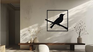 3D model Bird on Branch Silhouette Wall Decor Art Nature Design