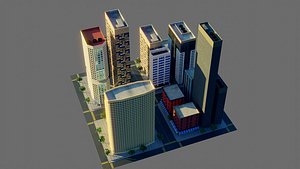 3D Modular City Block- Low Poly - Game Ready - PBR