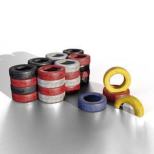 3D Tyre Stack Barrier Wall model