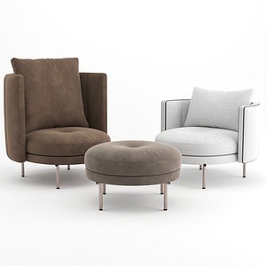 3D armchairs footstool ottoman model