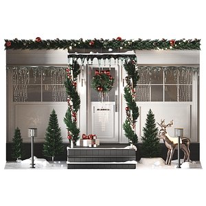New Years decoration of the building entrance 3D model 3D