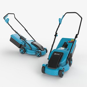 Electric Blue Lawn Mower with Grass Collector 3D