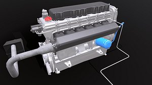 Diesel Engine 6 Cylinder Dismantled 3D model