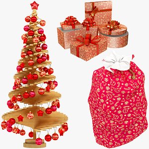 Modern Christmas Tree and Gifts Collection V3 3D