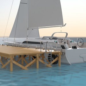 3D Sailing Yacht and Pier
