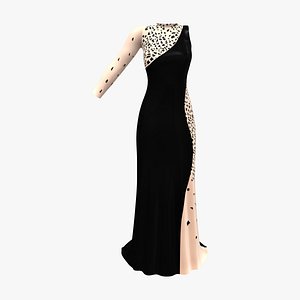 Luxury Beaded Long Black Prom One Arm Dress 3D model