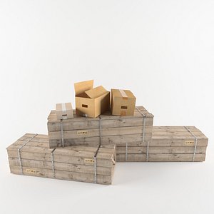 3D model wooden boxes