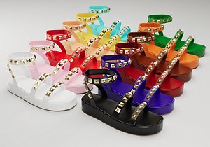 The Wade Ecru Studded Strappy Platform Sandals collection model