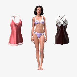 Asian Woman with Lingerie Nightwear Collection