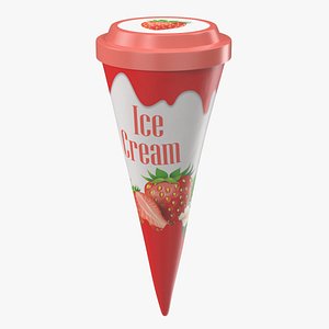3D Cone Ice Cream with Cap Mockup Strawberry