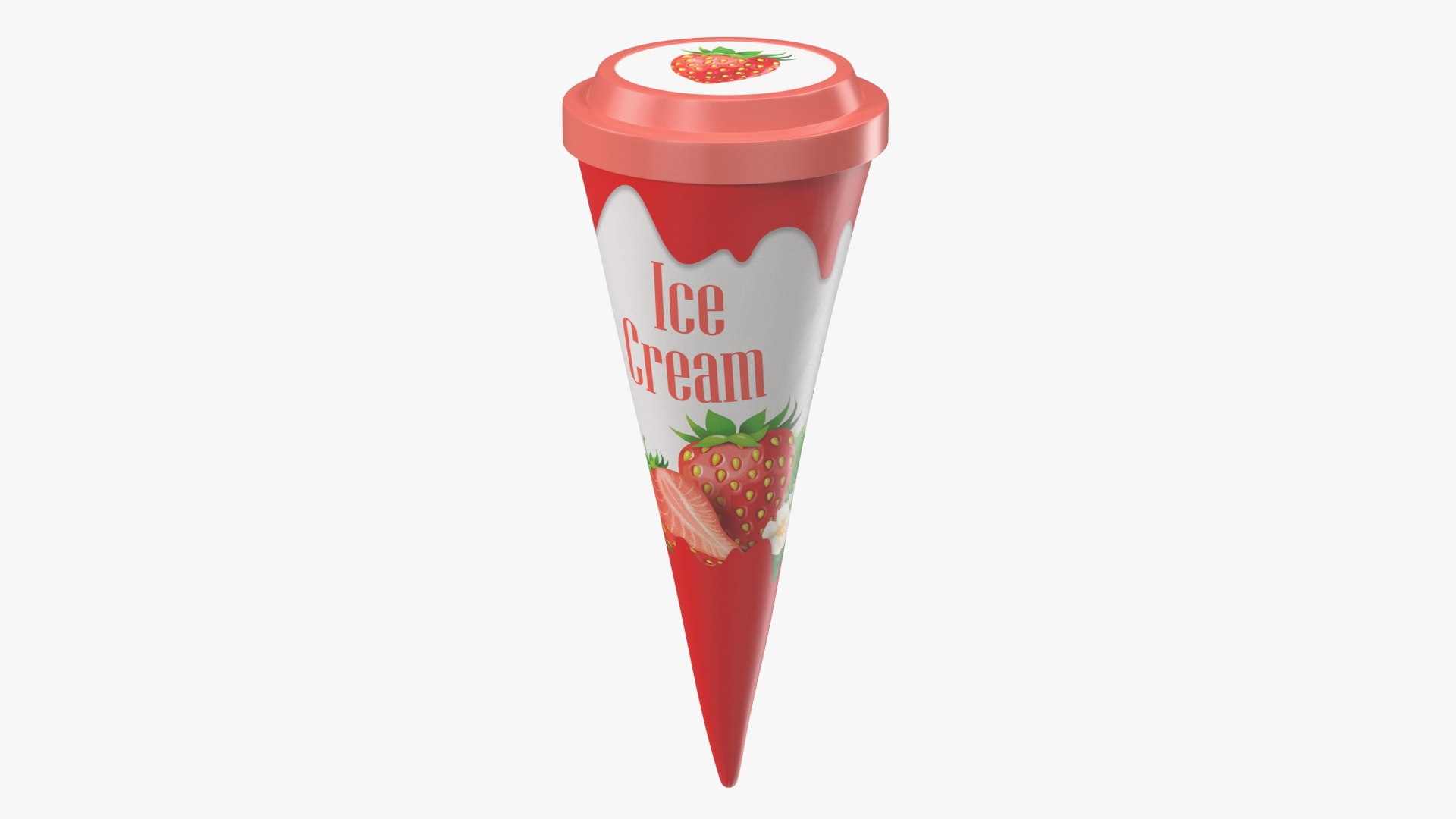 Cone Ice Cream with Cap Mockup Strawberry 3D model preview