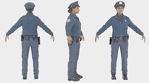 Police Female Fully Rigged 3D Character Model