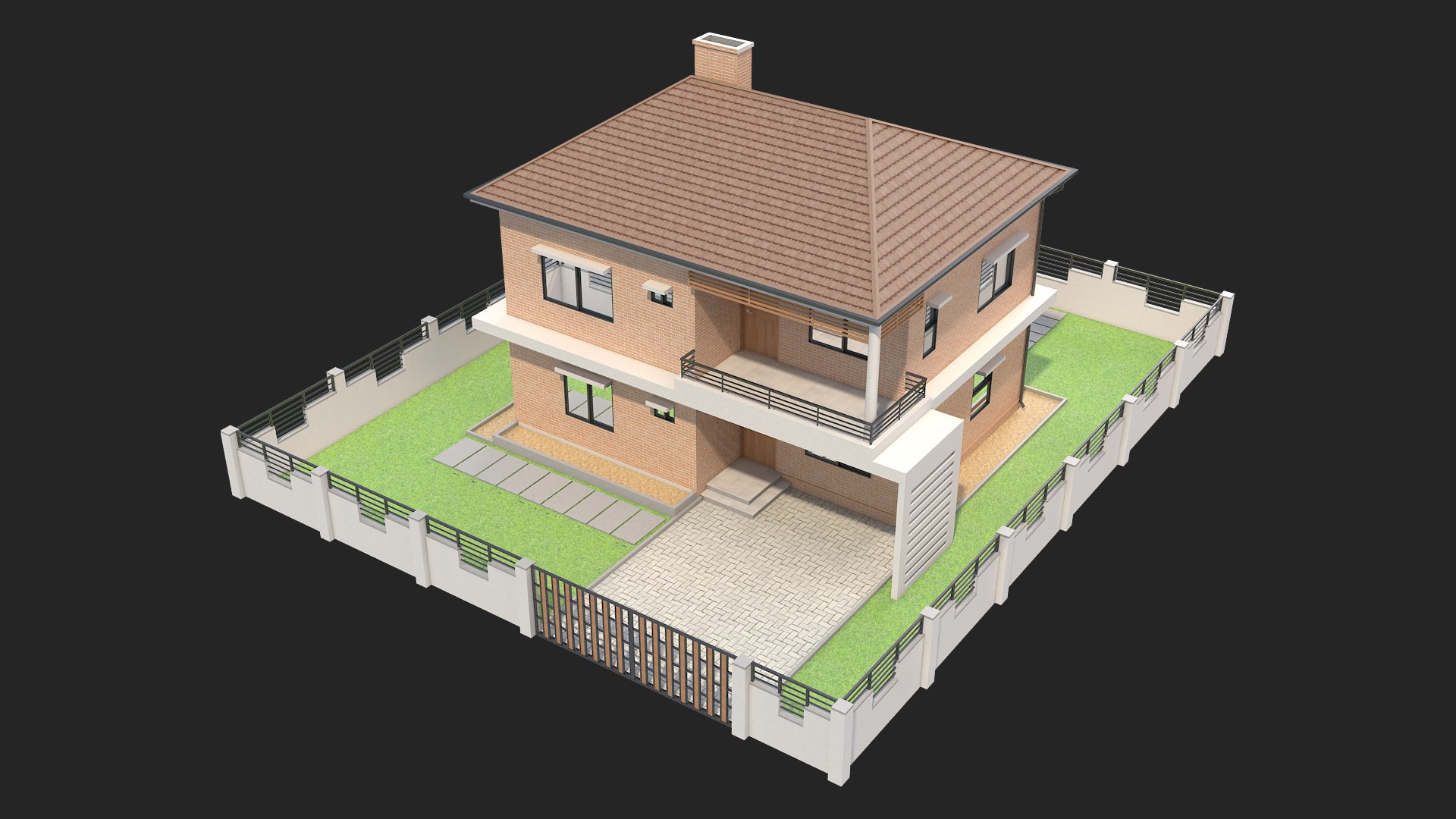 3D Two Storey Brick House 1 Model - TurboSquid 2238702