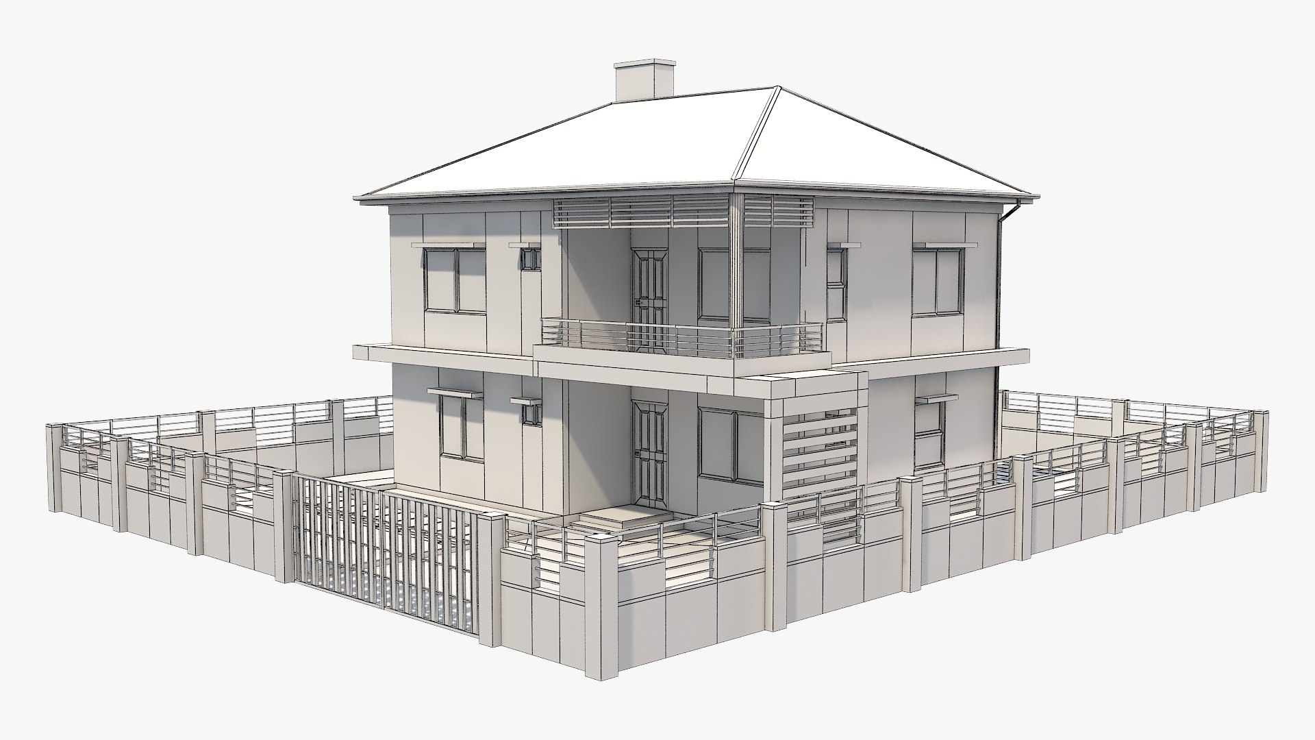 3D Two Storey Brick House 1 Model - TurboSquid 2238702