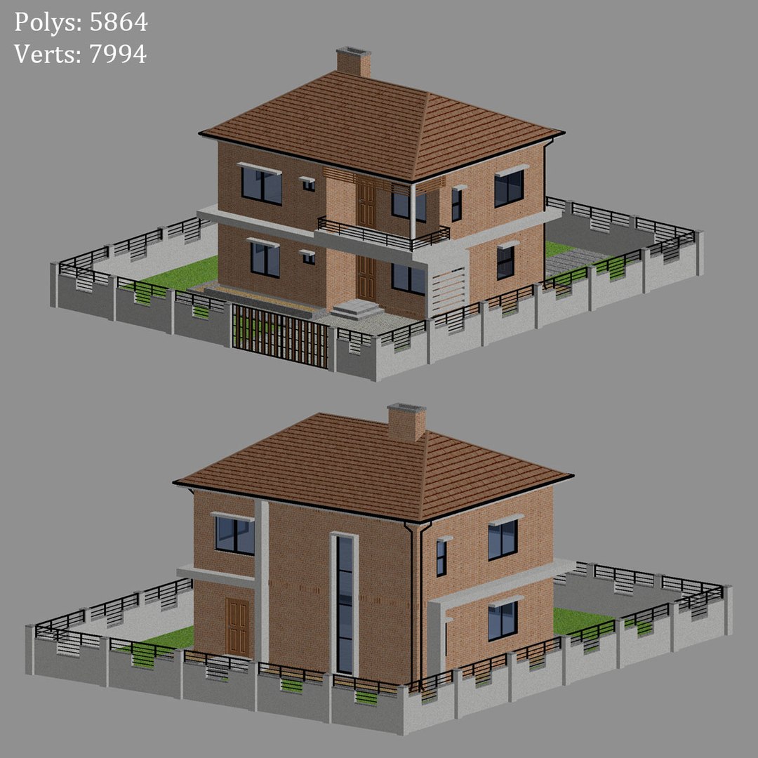 3D Two Storey Brick House 1 Model - TurboSquid 2238702