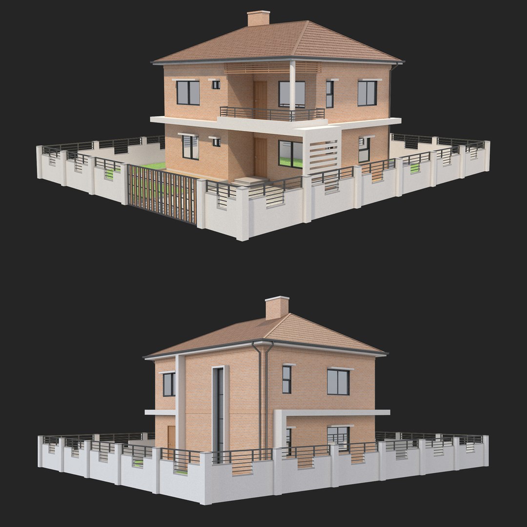 3D Two Storey Brick House 1 Model - TurboSquid 2238702