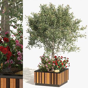 Outdoor tree flower wood pot 3D model