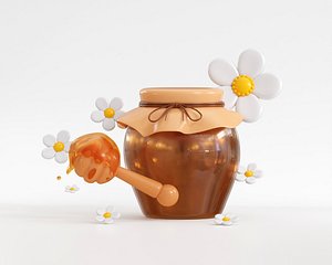 Honey dripping from dipper sticks with jar