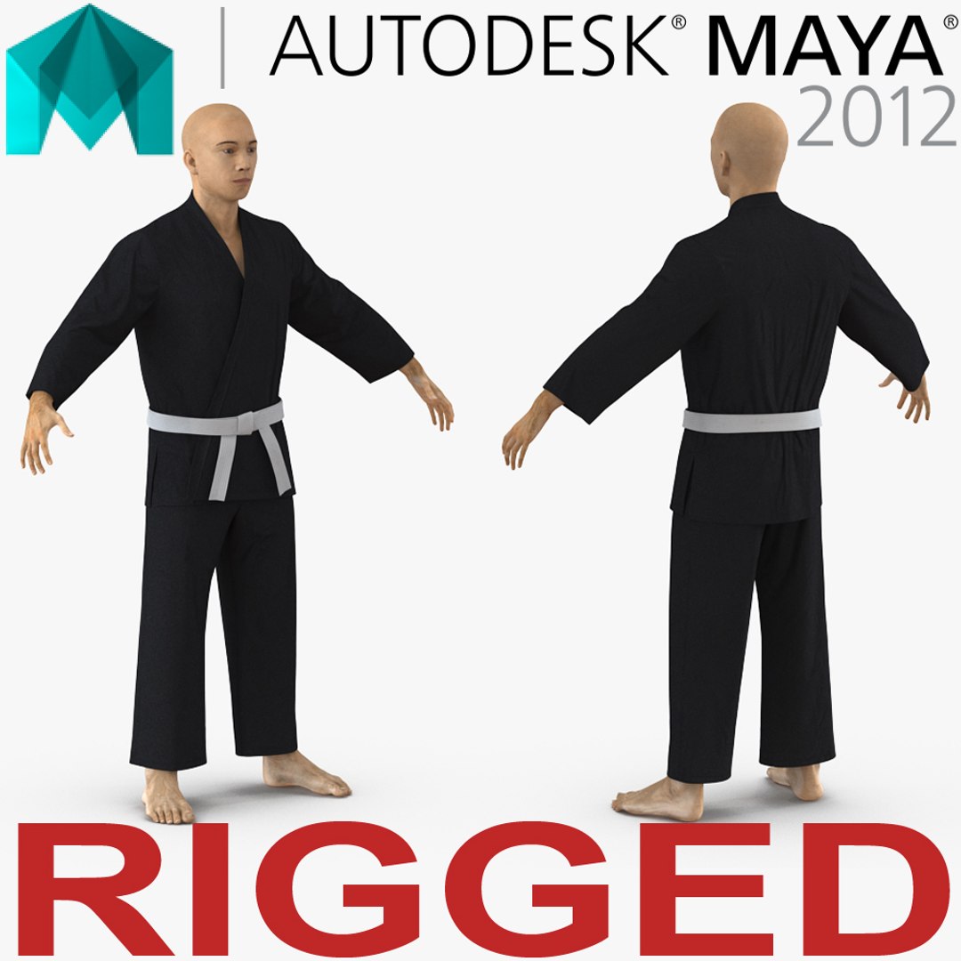 Japanese Karate Fighter Black Suit Rigged For Maya 3D model preview